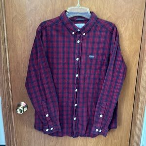 Columbia long sleeve button down red and blue plaid shirt